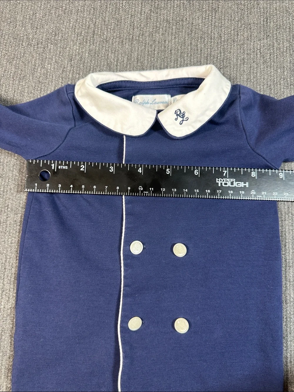 Ralph Lauren Navy Blue Double Breasted Embroidered Coverall Romper Baby Boy 3M